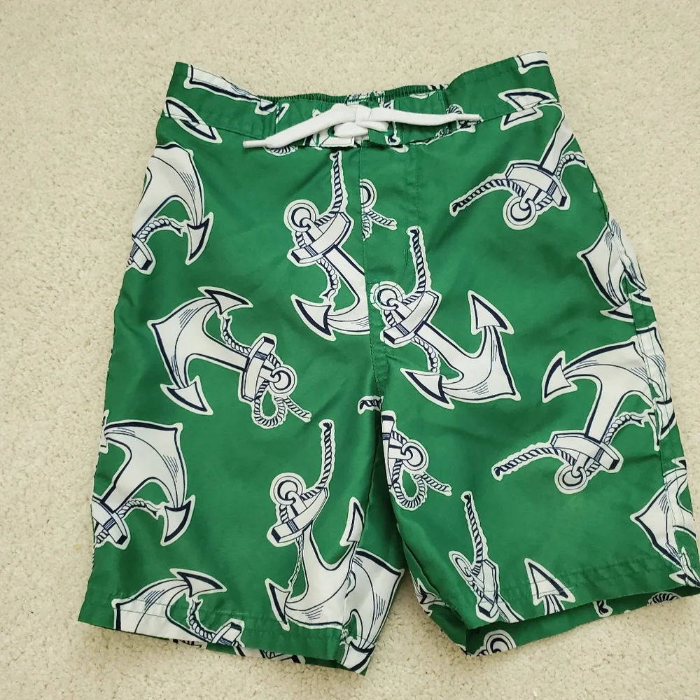 Janie and Jack Boys Swim Trunks Green Anchor Print sz18-24m